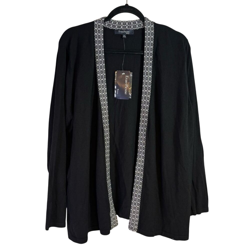 NWT Evan Picone Black Cardigan with Patterned Trim Size 2XL 0368